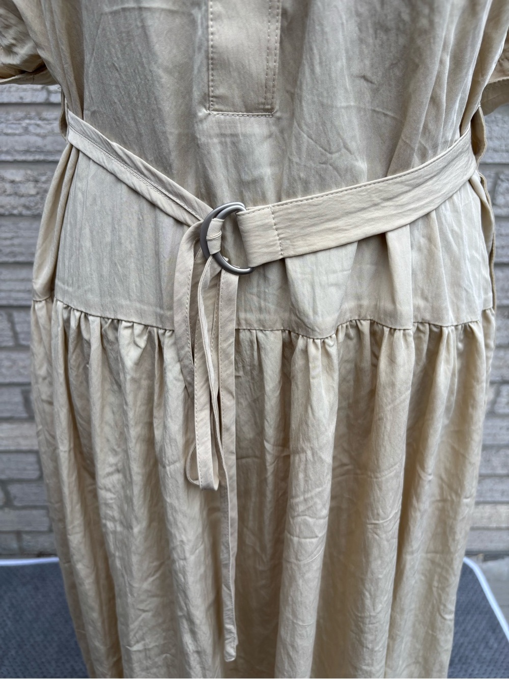 Belted Midi Shirt Dress in Beige - Picture 8 of 9